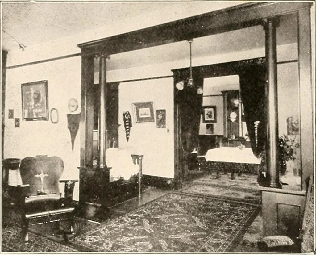 An illustration from The plan book of American dwellings : being a compilation of original home designs, showing actual photographic exteriors and floor plans of moderately priced bungalows, cottages, residences, 1914, leaf 288