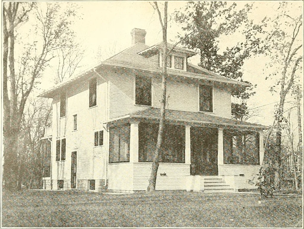 An illustration from The plan book of American dwellings : being a compilation of original home designs, showing actual photographic exteriors and floor plans of moderately priced bungalows, cottages, residences, 1914, leaf 29
