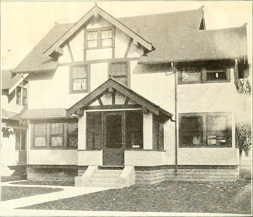 An illustration from The plan book of American dwellings : being a compilation of original home designs, showing actual photographic exteriors and floor plans of moderately priced bungalows, cottages, residences, 1914, leaf 293