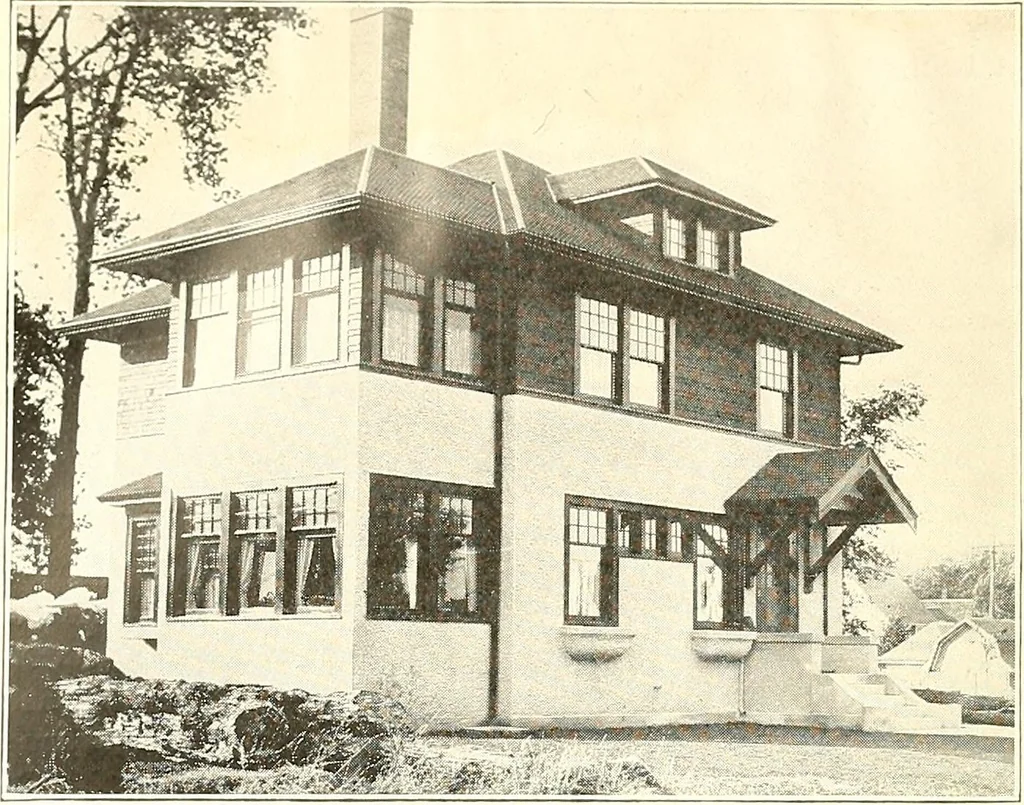 An illustration from The plan book of American dwellings : being a compilation of original home designs, showing actual photographic exteriors and floor plans of moderately priced bungalows, cottages, residences, 1914, leaf 295