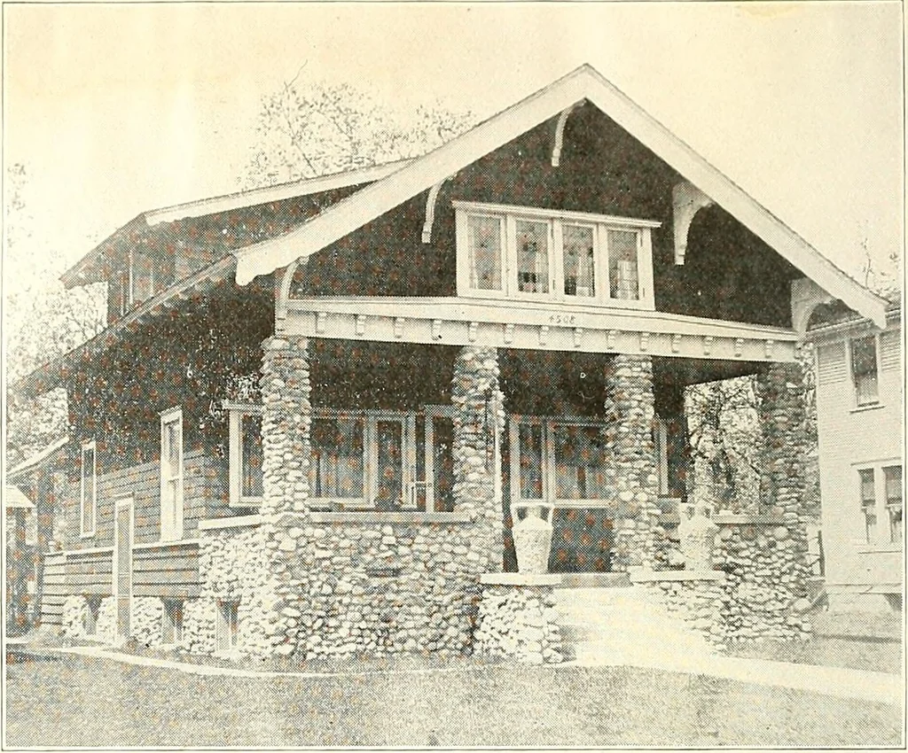An illustration from The plan book of American dwellings : being a compilation of original home designs, showing actual photographic exteriors and floor plans of moderately priced bungalows, cottages, residences, 1914, leaf 297