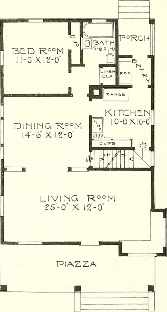 An illustration from The plan book of American dwellings : being a compilation of original home designs, showing actual photographic exteriors and floor plans of moderately priced bungalows, cottages, residences, 1914, leaf 299