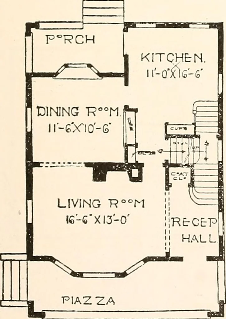 An illustration from The plan book of American dwellings : being a compilation of original home designs, showing actual photographic exteriors and floor plans of moderately priced bungalows, cottages, residences, 1914, leaf 30