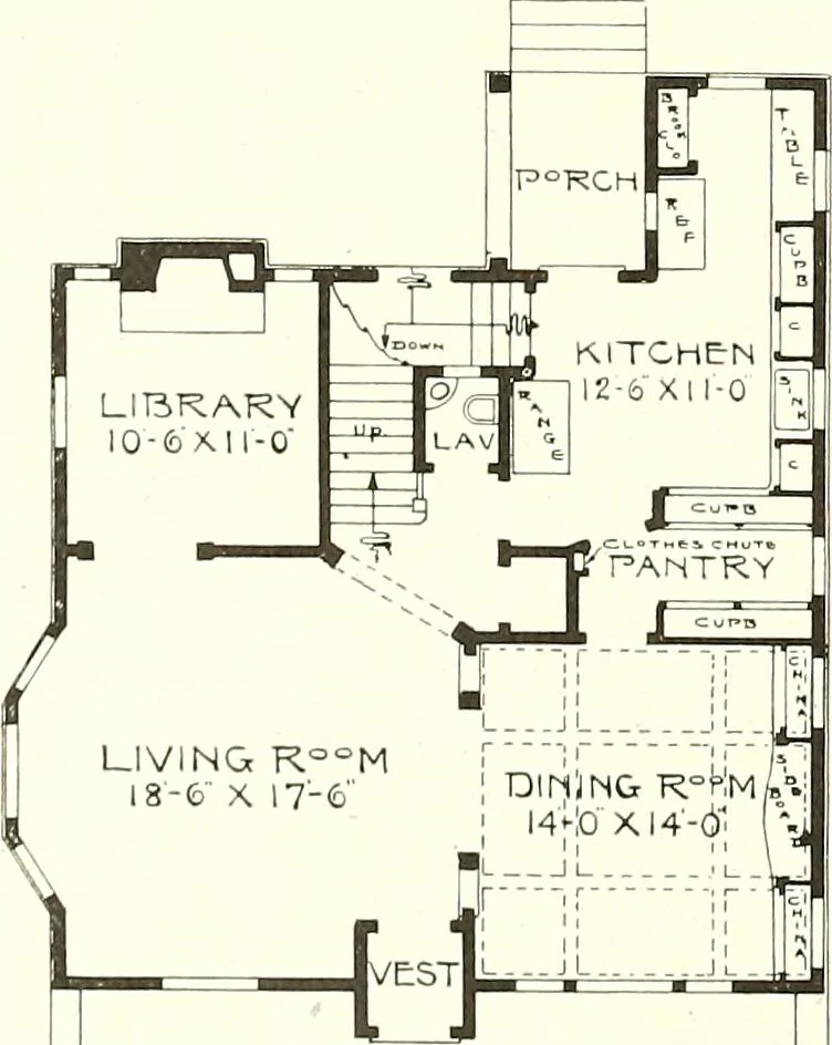 An illustration from The plan book of American dwellings : being a compilation of original home designs, showing actual photographic exteriors and floor plans of moderately priced bungalows, cottages, residences, 1914, leaf 303