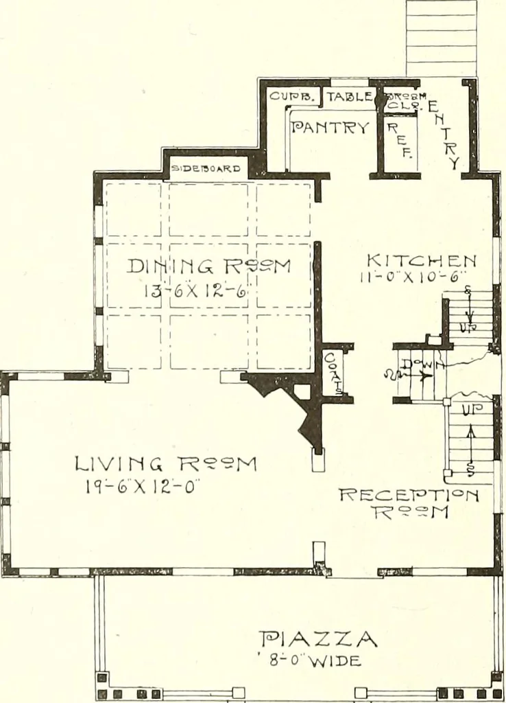 An illustration from The plan book of American dwellings : being a compilation of original home designs, showing actual photographic exteriors and floor plans of moderately priced bungalows, cottages, residences, 1914, leaf 307