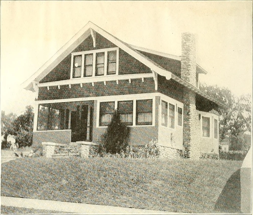 An illustration from The plan book of American dwellings : being a compilation of original home designs, showing actual photographic exteriors and floor plans of moderately priced bungalows, cottages, residences, 1914, leaf 309