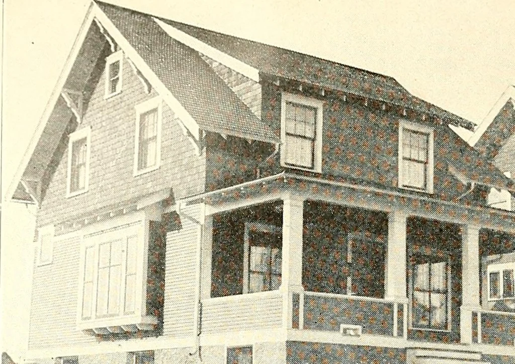 An illustration from The plan book of American dwellings : being a compilation of original home designs, showing actual photographic exteriors and floor plans of moderately priced bungalows, cottages, residences, 1914, leaf 31
