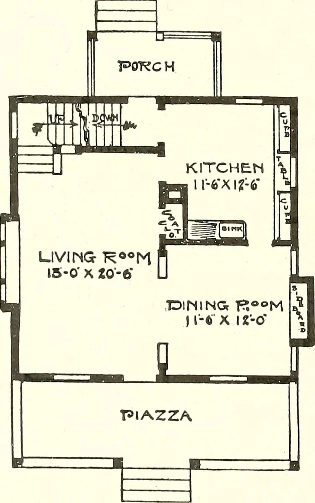 An illustration from The plan book of American dwellings : being a compilation of original home designs, showing actual photographic exteriors and floor plans of moderately priced bungalows, cottages, residences, 1914, leaf 31