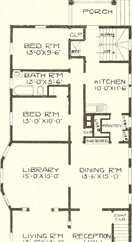 An illustration from The plan book of American dwellings : being a compilation of original home designs, showing actual photographic exteriors and floor plans of moderately priced bungalows, cottages, residences, 1914, leaf 311