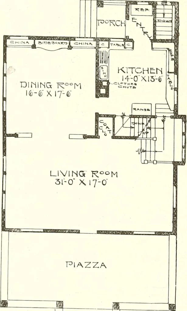 An illustration from The plan book of American dwellings : being a compilation of original home designs, showing actual photographic exteriors and floor plans of moderately priced bungalows, cottages, residences, 1914, leaf 315