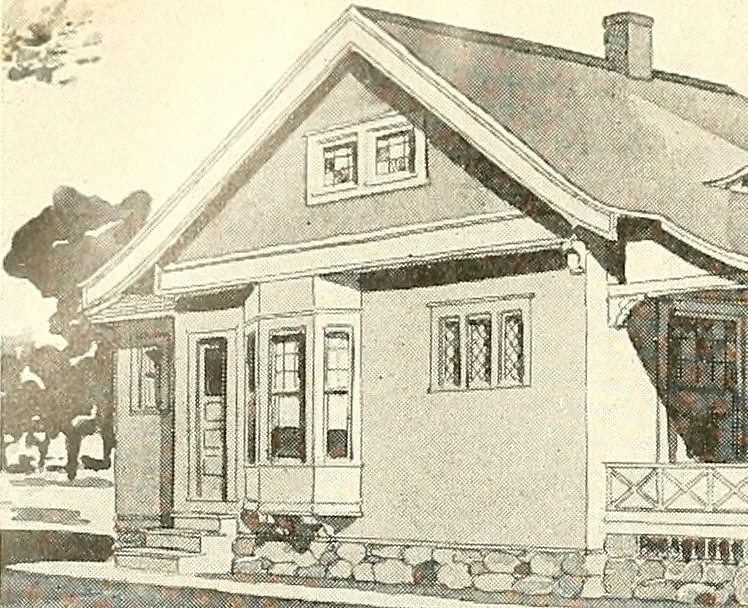 An illustration from The plan book of American dwellings : being a compilation of original home designs, showing actual photographic exteriors and floor plans of moderately priced bungalows, cottages, residences, 1914, leaf 317