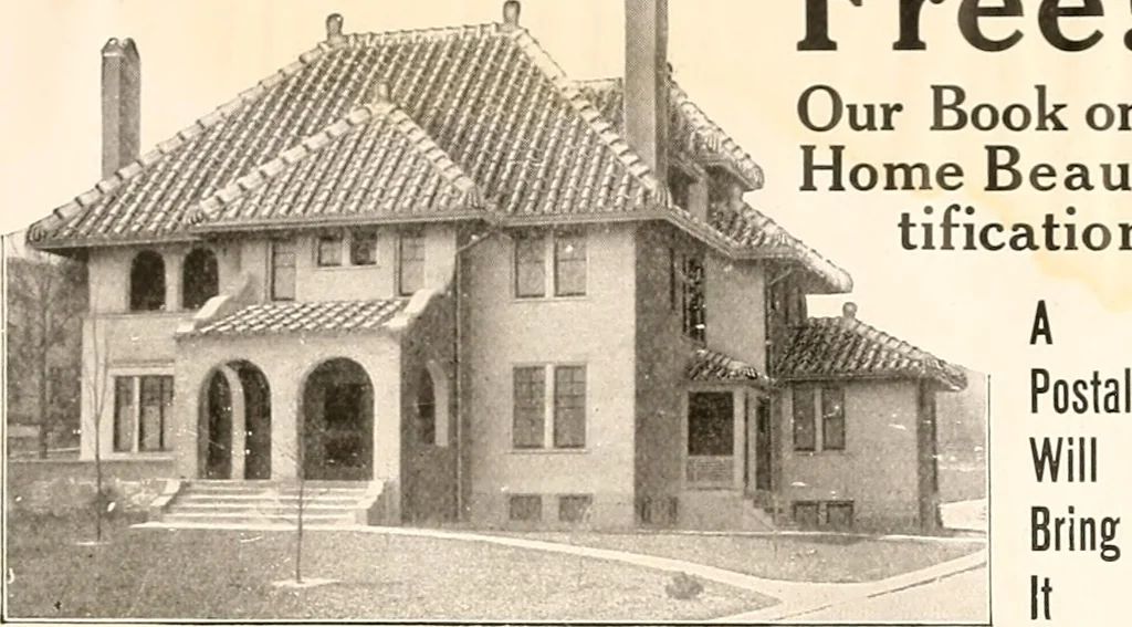 An illustration from The plan book of American dwellings : being a compilation of original home designs, showing actual photographic exteriors and floor plans of moderately priced bungalows, cottages, residences, 1914, leaf 318