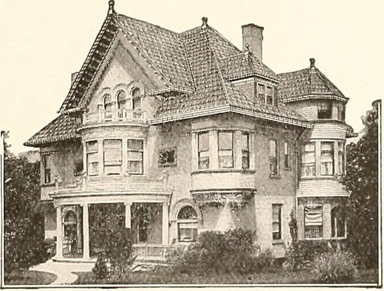 An illustration from The plan book of American dwellings : being a compilation of original home designs, showing actual photographic exteriors and floor plans of moderately priced bungalows, cottages, residences, 1914, leaf 318