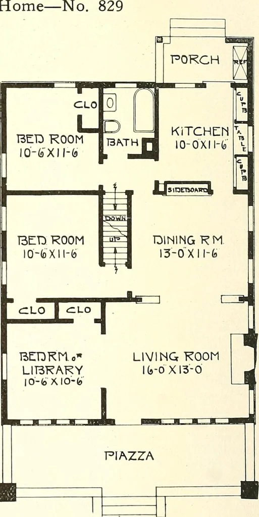 An illustration from The plan book of American dwellings : being a compilation of original home designs, showing actual photographic exteriors and floor plans of moderately priced bungalows, cottages, residences, 1914, leaf 319