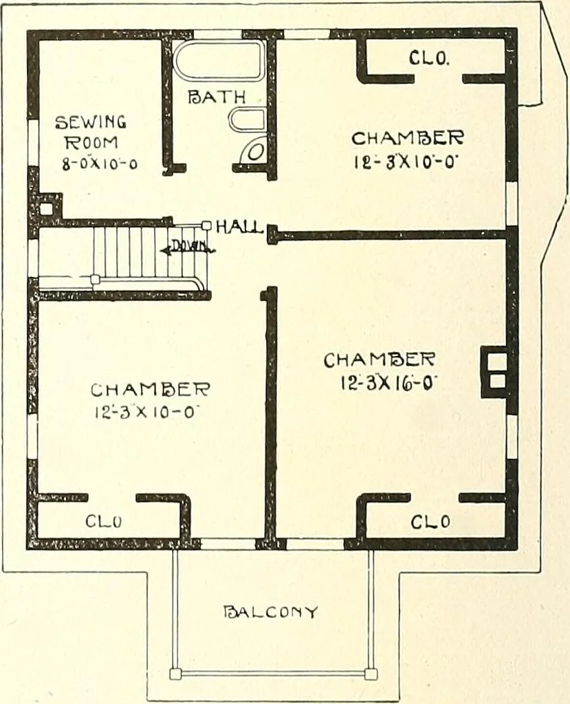 An illustration from The plan book of American dwellings : being a compilation of original home designs, showing actual photographic exteriors and floor plans of moderately priced bungalows, cottages, residences, 1914, leaf 323