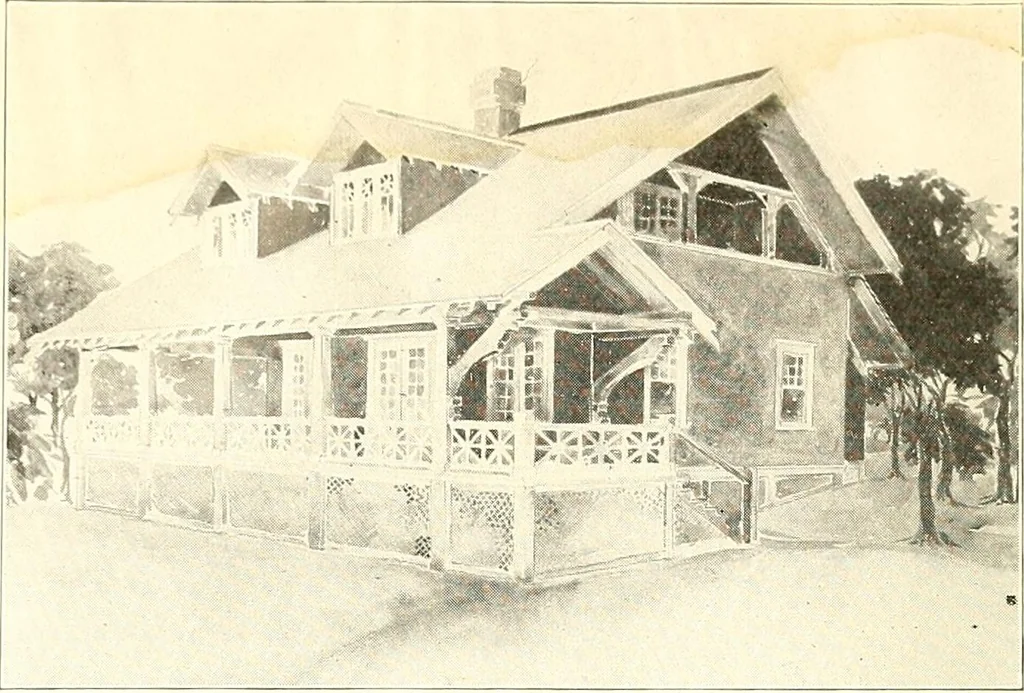 An illustration from The plan book of American dwellings : being a compilation of original home designs, showing actual photographic exteriors and floor plans of moderately priced bungalows, cottages, residences, 1914, leaf 325