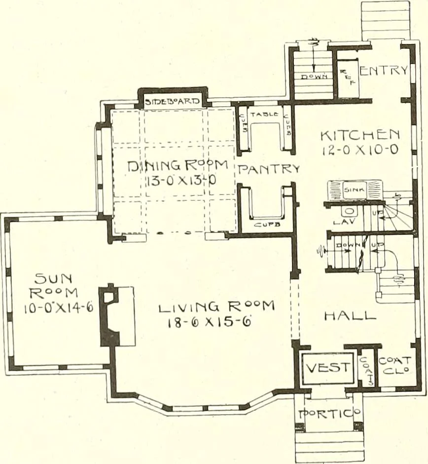An illustration from The plan book of American dwellings : being a compilation of original home designs, showing actual photographic exteriors and floor plans of moderately priced bungalows, cottages, residences, 1914, leaf 33