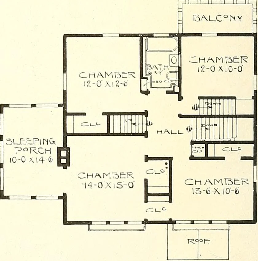 An illustration from The plan book of American dwellings : being a compilation of original home designs, showing actual photographic exteriors and floor plans of moderately priced bungalows, cottages, residences, 1914, leaf 33