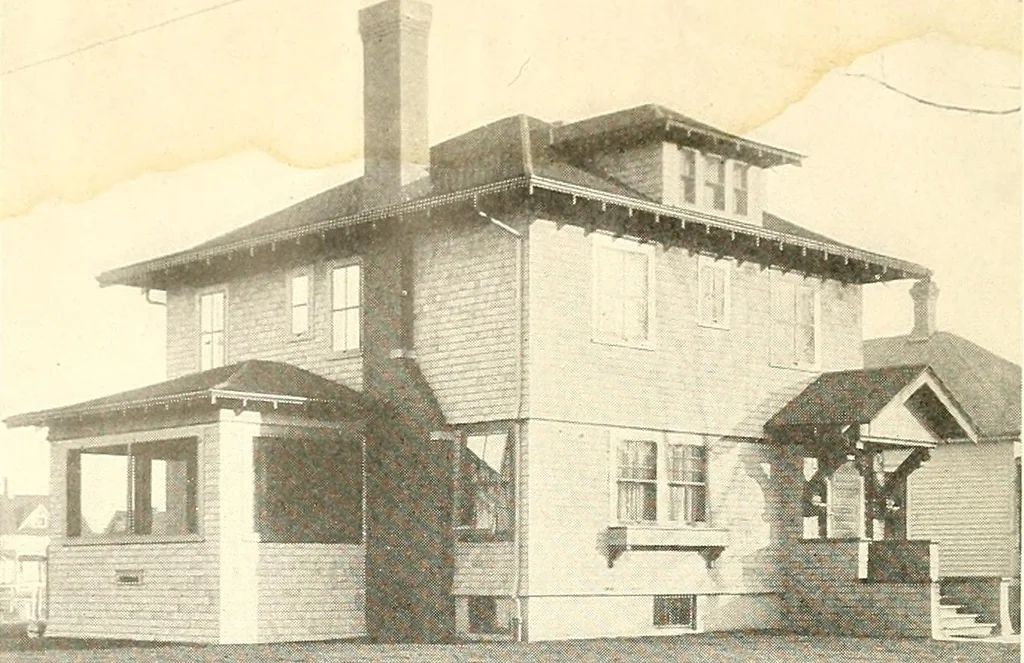 An illustration from The plan book of American dwellings : being a compilation of original home designs, showing actual photographic exteriors and floor plans of moderately priced bungalows, cottages, residences, 1914, leaf 331
