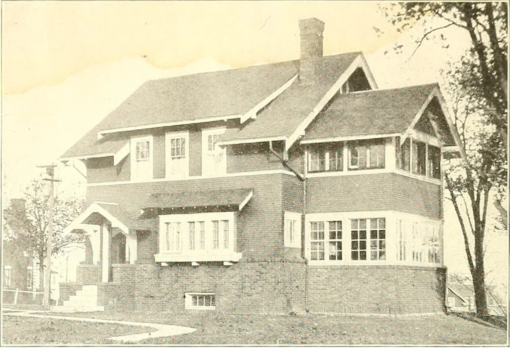 An illustration from The plan book of American dwellings : being a compilation of original home designs, showing actual photographic exteriors and floor plans of moderately priced bungalows, cottages, residences, 1914, leaf 335