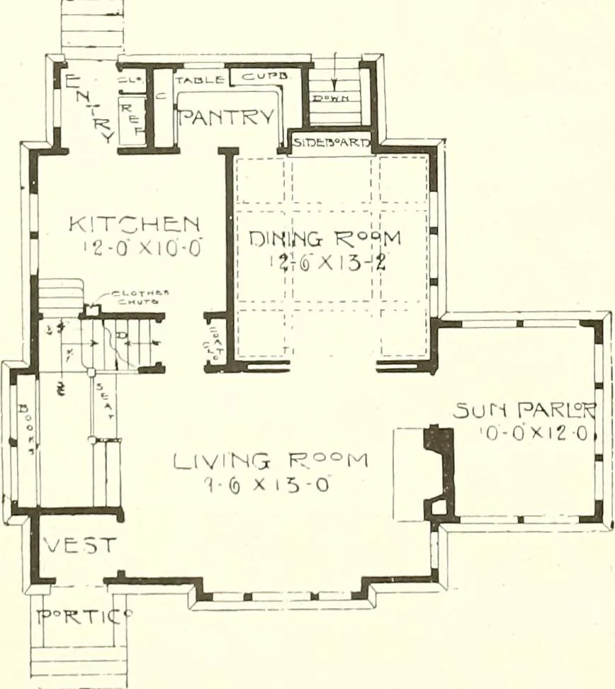 An illustration from The plan book of American dwellings : being a compilation of original home designs, showing actual photographic exteriors and floor plans of moderately priced bungalows, cottages, residences, 1914, leaf 335
