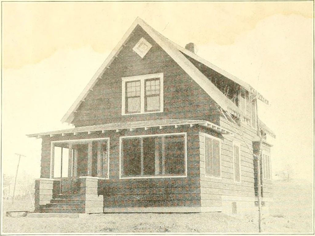 An illustration from The plan book of American dwellings : being a compilation of original home designs, showing actual photographic exteriors and floor plans of moderately priced bungalows, cottages, residences, 1914, leaf 339