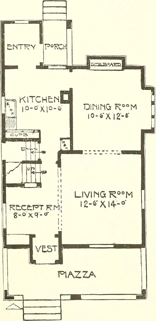 An illustration from The plan book of American dwellings : being a compilation of original home designs, showing actual photographic exteriors and floor plans of moderately priced bungalows, cottages, residences, 1914, leaf 339