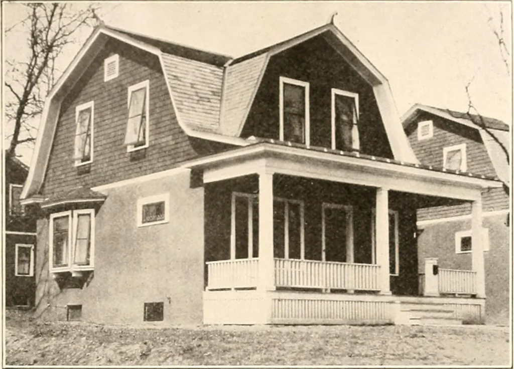 An illustration from The plan book of American dwellings : being a compilation of original home designs, showing actual photographic exteriors and floor plans of moderately priced bungalows, cottages, residences, 1914, leaf 34