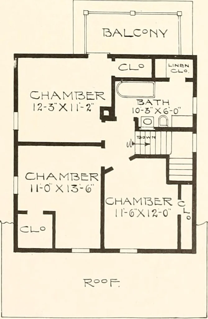 An illustration from The plan book of American dwellings : being a compilation of original home designs, showing actual photographic exteriors and floor plans of moderately priced bungalows, cottages, residences, 1914, leaf 34