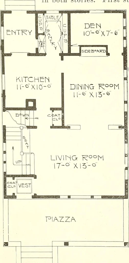 An illustration from The plan book of American dwellings : being a compilation of original home designs, showing actual photographic exteriors and floor plans of moderately priced bungalows, cottages, residences, 1914, leaf 341