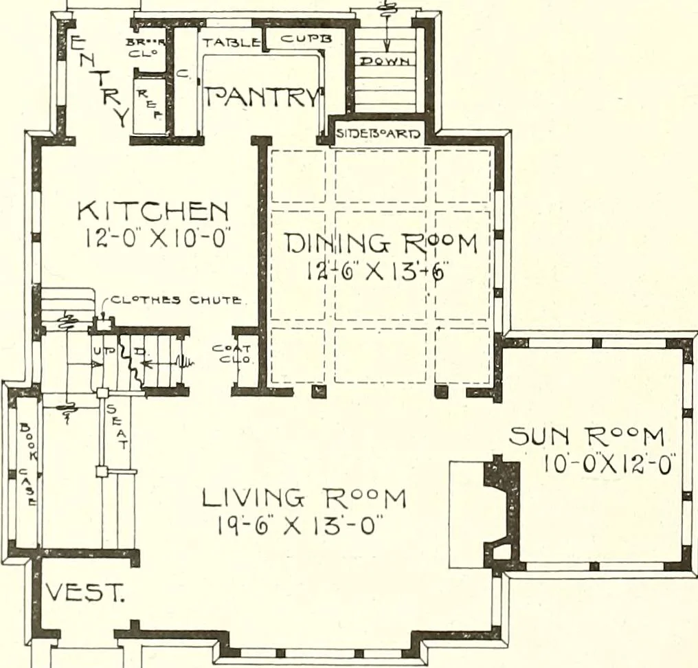 An illustration from The plan book of American dwellings : being a compilation of original home designs, showing actual photographic exteriors and floor plans of moderately priced bungalows, cottages, residences, 1914, leaf 35