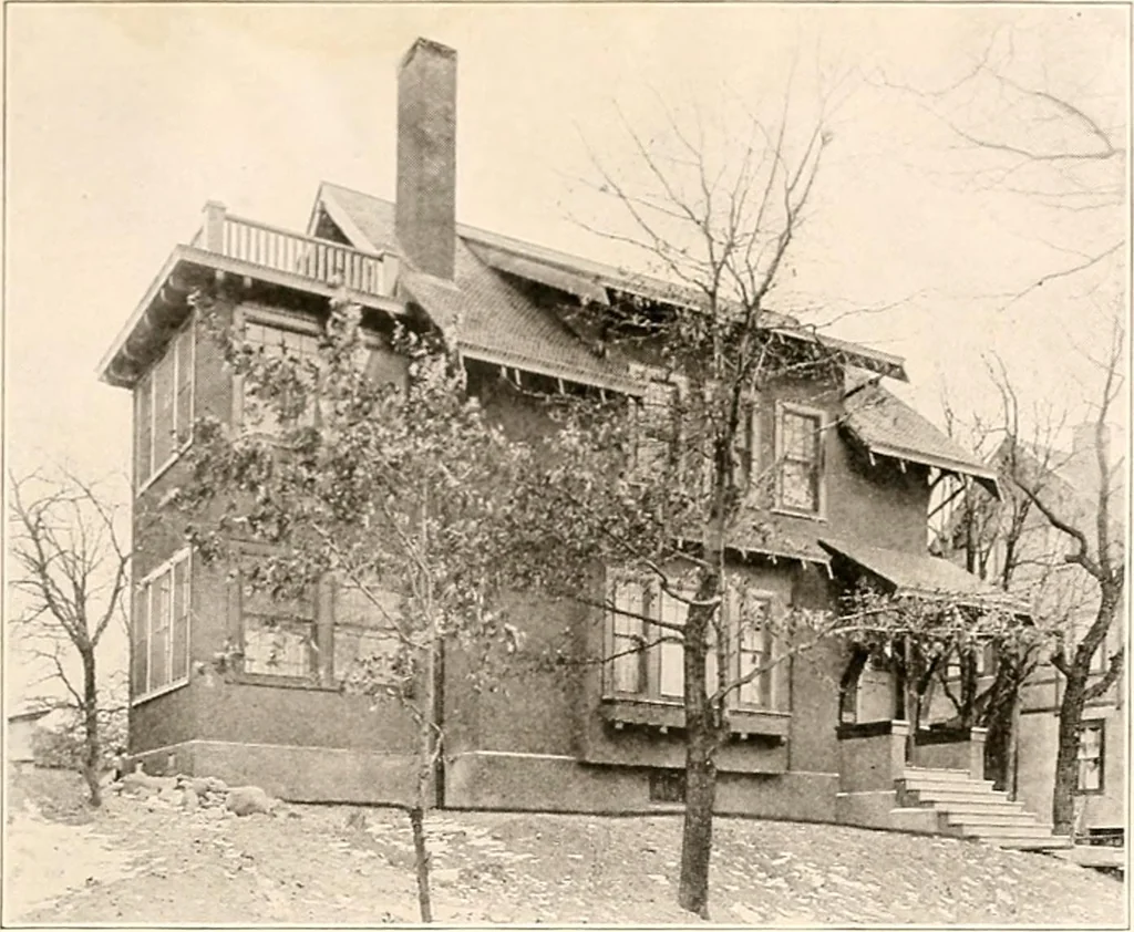 An illustration from The plan book of American dwellings : being a compilation of original home designs, showing actual photographic exteriors and floor plans of moderately priced bungalows, cottages, residences, 1914, leaf 36