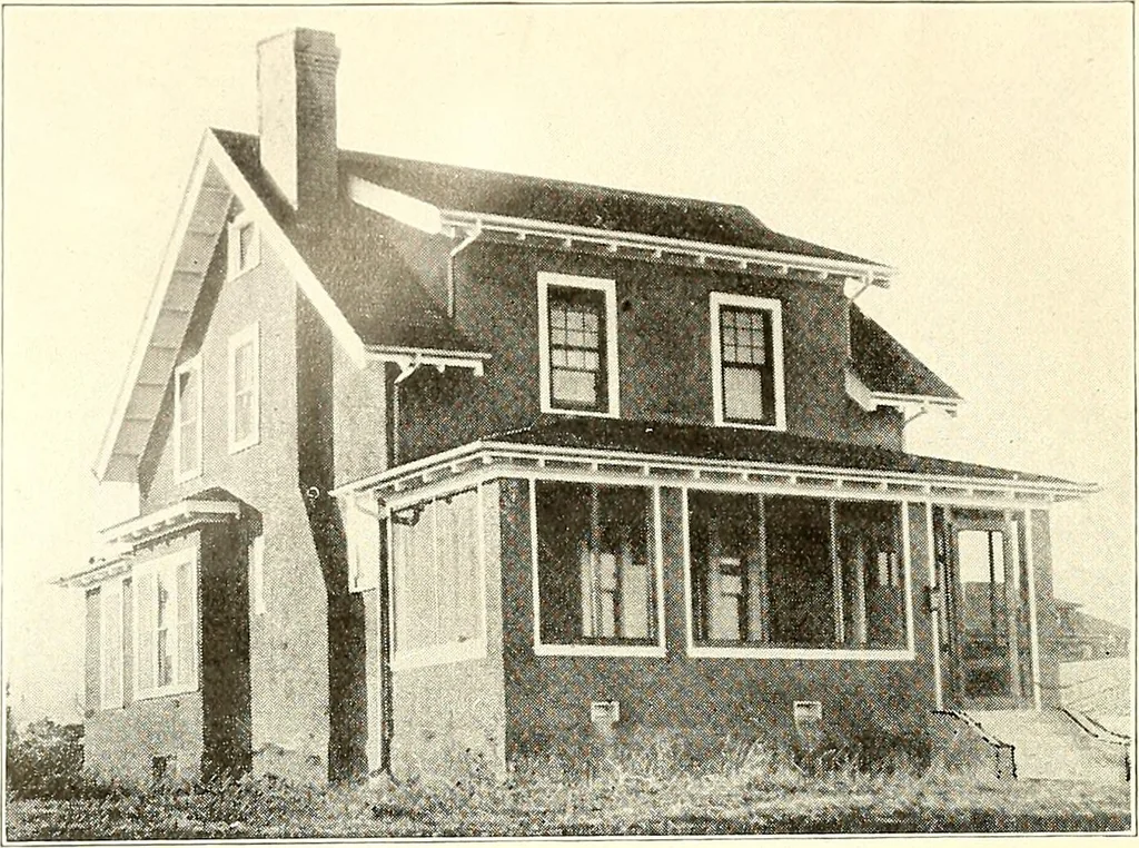 An illustration from The plan book of American dwellings : being a compilation of original home designs, showing actual photographic exteriors and floor plans of moderately priced bungalows, cottages, residences, 1914, leaf 39