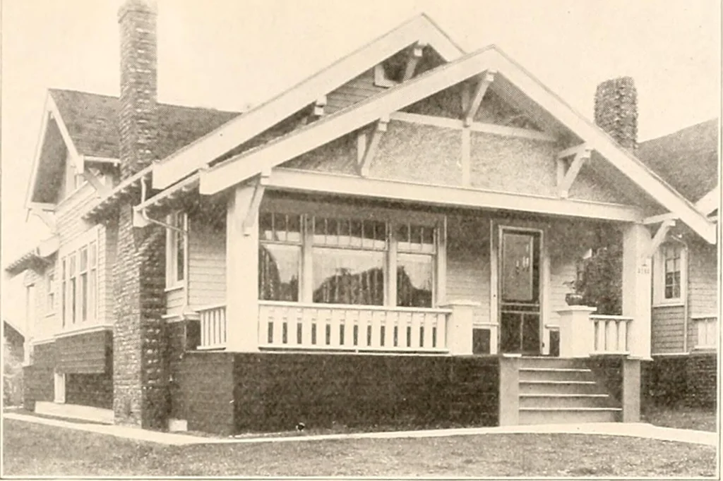 An illustration from The plan book of American dwellings : being a compilation of original home designs, showing actual photographic exteriors and floor plans of moderately priced bungalows, cottages, residences, 1914, leaf 40