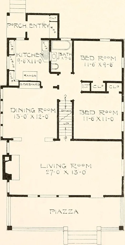An illustration from The plan book of American dwellings : being a compilation of original home designs, showing actual photographic exteriors and floor plans of moderately priced bungalows, cottages, residences, 1914, leaf 40