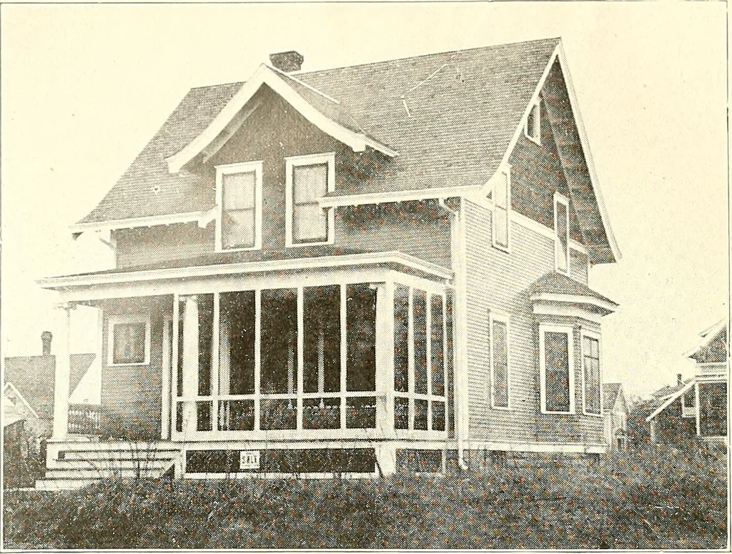 An illustration from The plan book of American dwellings : being a compilation of original home designs, showing actual photographic exteriors and floor plans of moderately priced bungalows, cottages, residences, 1914, leaf 43