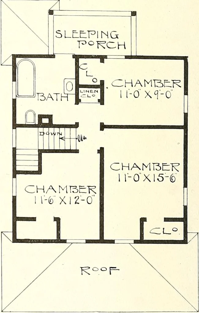 An illustration from The plan book of American dwellings : being a compilation of original home designs, showing actual photographic exteriors and floor plans of moderately priced bungalows, cottages, residences, 1914, leaf 43