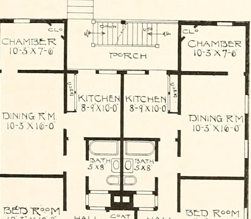 An illustration from The plan book of American dwellings : being a compilation of original home designs, showing actual photographic exteriors and floor plans of moderately priced bungalows, cottages, residences, 1914, leaf 44