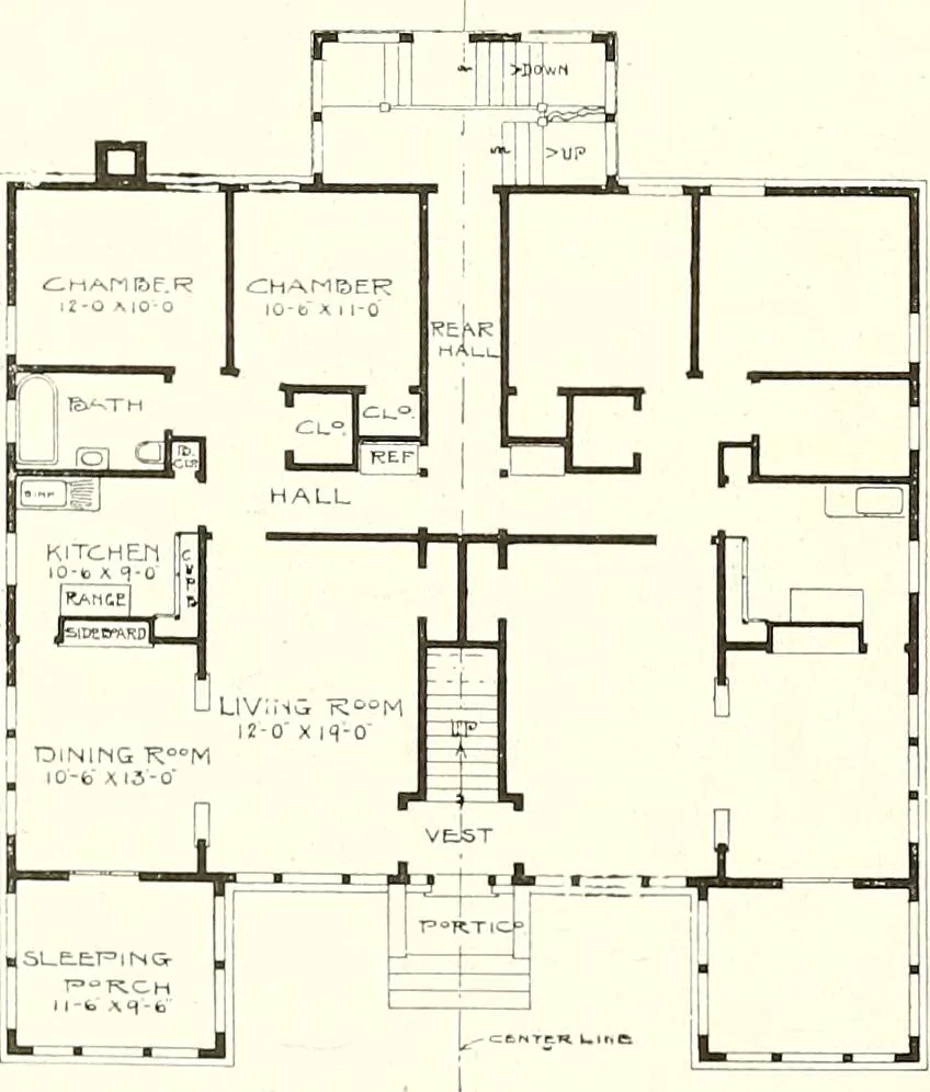 An illustration from The plan book of American dwellings : being a compilation of original home designs, showing actual photographic exteriors and floor plans of moderately priced bungalows, cottages, residences, 1914, leaf 45