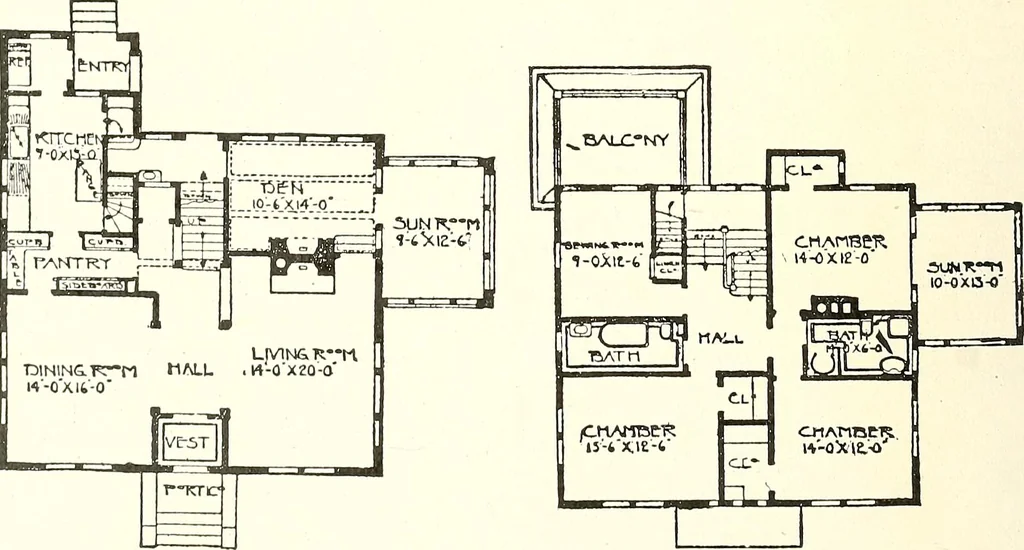 An illustration from The plan book of American dwellings : being a compilation of original home designs, showing actual photographic exteriors and floor plans of moderately priced bungalows, cottages, residences, 1914, leaf 47