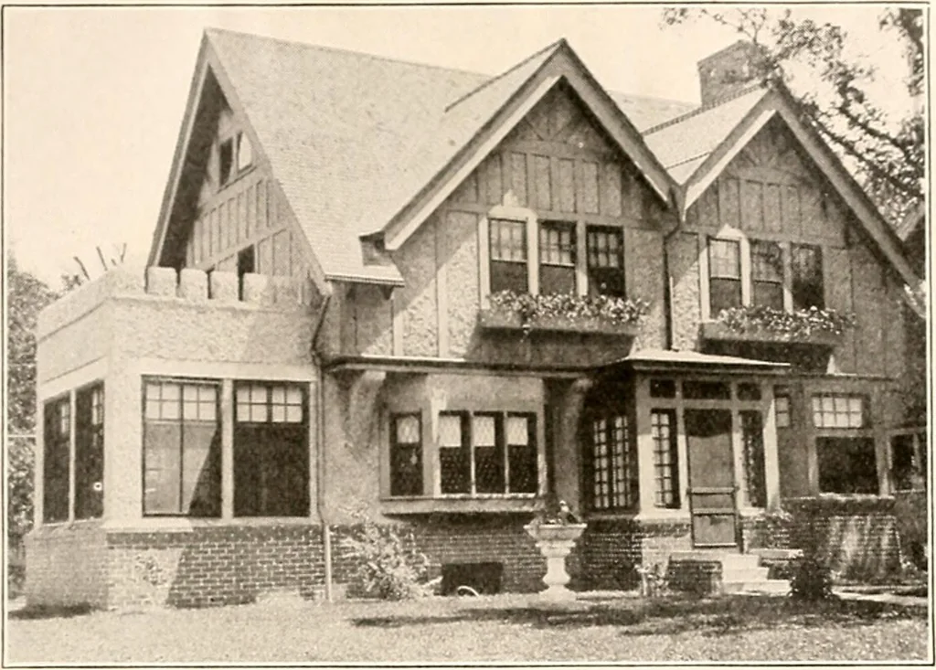 An illustration from The plan book of American dwellings : being a compilation of original home designs, showing actual photographic exteriors and floor plans of moderately priced bungalows, cottages, residences, 1914, leaf 48