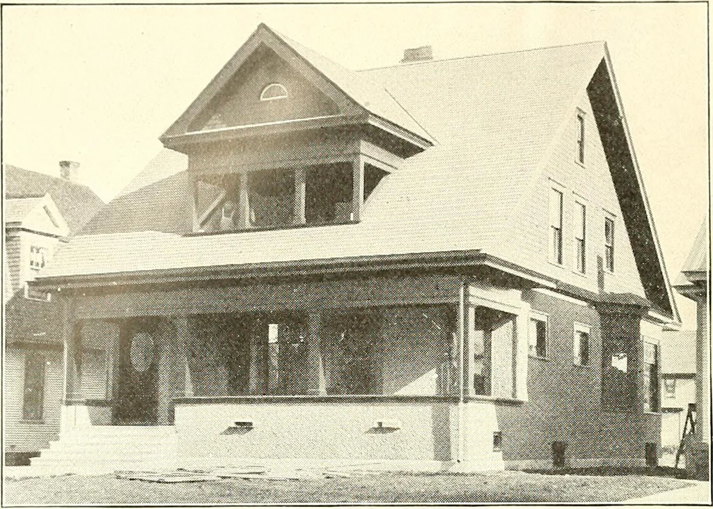 An illustration from The plan book of American dwellings : being a compilation of original home designs, showing actual photographic exteriors and floor plans of moderately priced bungalows, cottages, residences, 1914, leaf 49