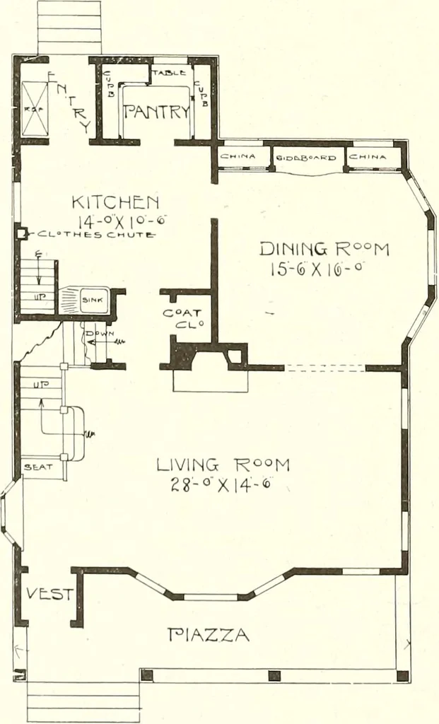 An illustration from The plan book of American dwellings : being a compilation of original home designs, showing actual photographic exteriors and floor plans of moderately priced bungalows, cottages, residences, 1914, leaf 49