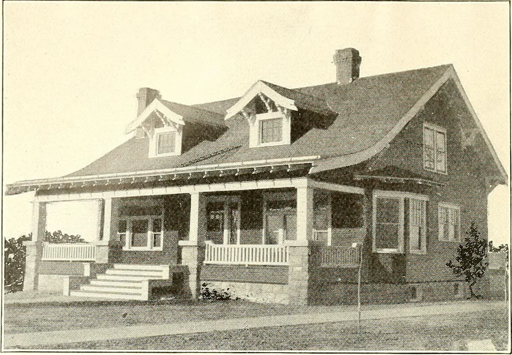 An illustration from The plan book of American dwellings : being a compilation of original home designs, showing actual photographic exteriors and floor plans of moderately priced bungalows, cottages, residences, 1914, leaf 51