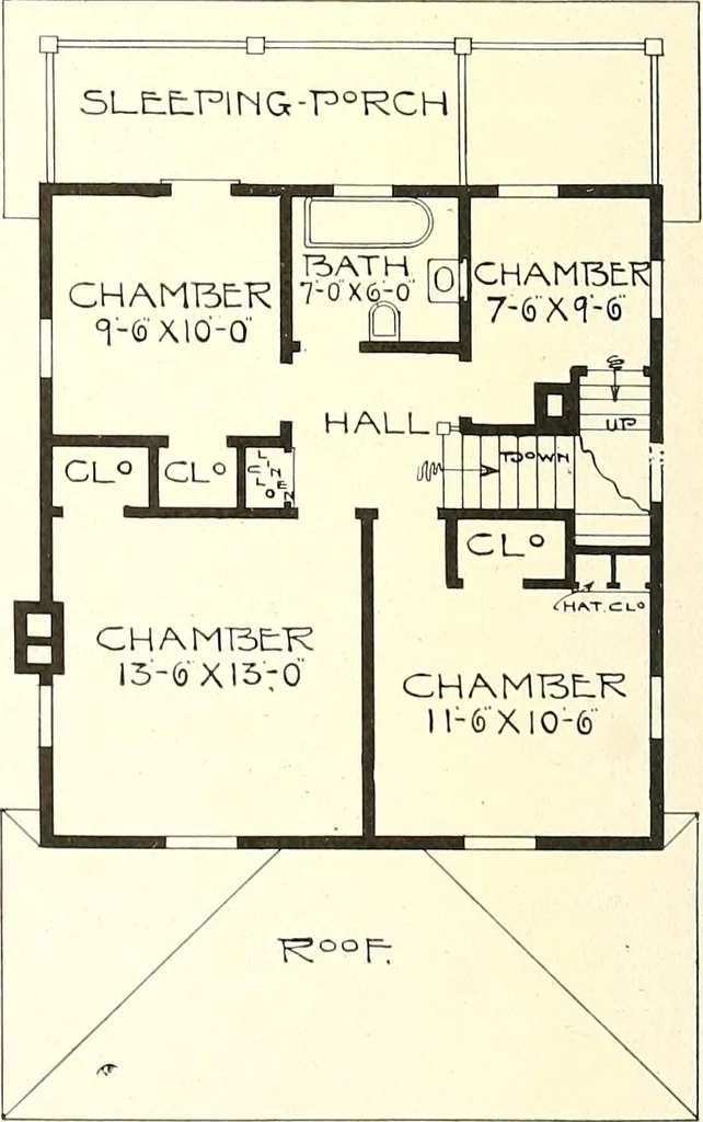An illustration from The plan book of American dwellings : being a compilation of original home designs, showing actual photographic exteriors and floor plans of moderately priced bungalows, cottages, residences, 1914, leaf 53