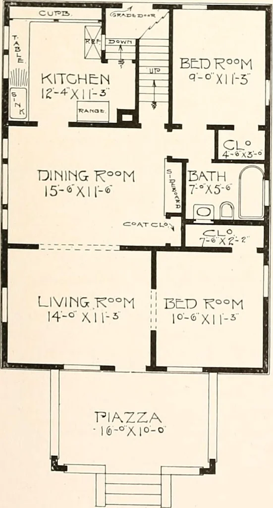 An illustration from The plan book of American dwellings : being a compilation of original home designs, showing actual photographic exteriors and floor plans of moderately priced bungalows, cottages, residences, 1914, leaf 54