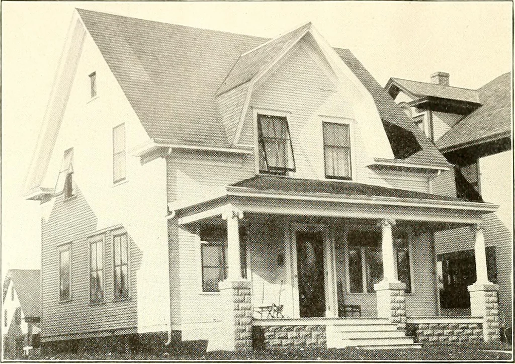 An illustration from The plan book of American dwellings : being a compilation of original home designs, showing actual photographic exteriors and floor plans of moderately priced bungalows, cottages, residences, 1914, leaf 55
