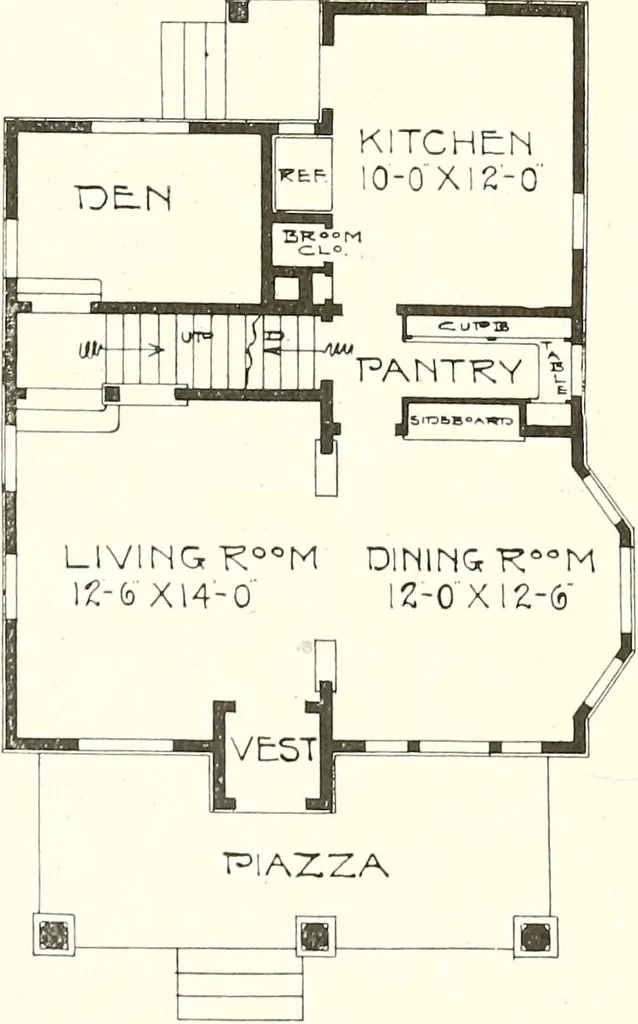 An illustration from The plan book of American dwellings : being a compilation of original home designs, showing actual photographic exteriors and floor plans of moderately priced bungalows, cottages, residences, 1914, leaf 55