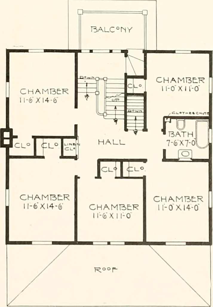 An illustration from The plan book of American dwellings : being a compilation of original home designs, showing actual photographic exteriors and floor plans of moderately priced bungalows, cottages, residences, 1914, leaf 56