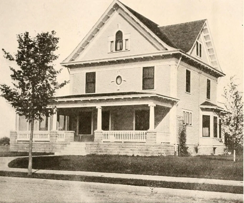 An illustration from The plan book of American dwellings : being a compilation of original home designs, showing actual photographic exteriors and floor plans of moderately priced bungalows, cottages, residences, 1914, leaf 58